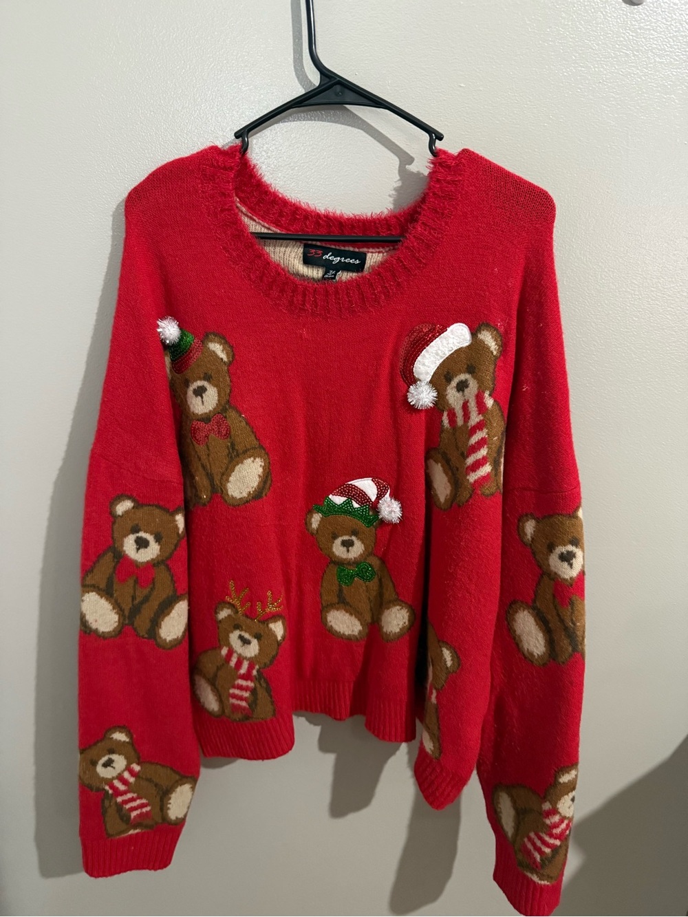 32 Degrees Red Teddy Bear Holiday Crewneck Sweater